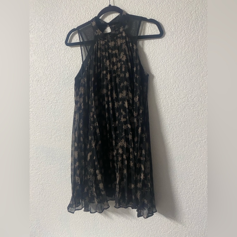 BCBGeneration Flowy Halter style Pleated Black Dress with Blush Star Motif - Picture 2 of 7